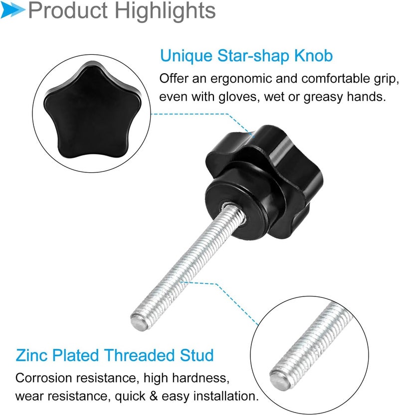 CoCud Star Clamping Knobs, M6 x 35mm Male Thread 29mm Head, Plastic Thumb Screw Grip Hand Knobs Threaded Bolt Black - (Applications: for Lathe Machinery), 2-Pieces - Image 4